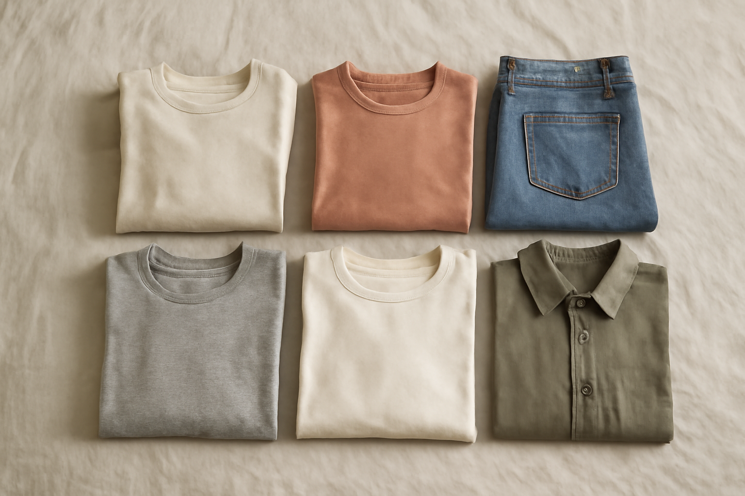 magasindemode-six-pieces-weekend-citadin six vêtements pliés sur un lit prêt pour valise