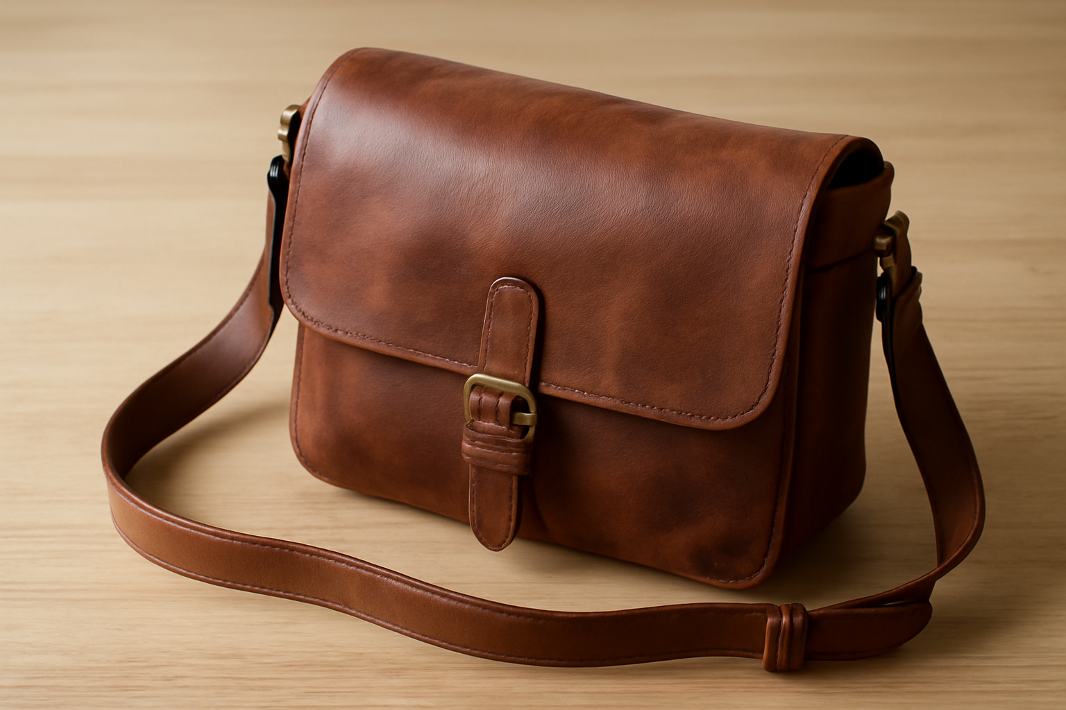 magasindemode-soin-sac-cuir-quotidien sac en cuir posé sur table claire