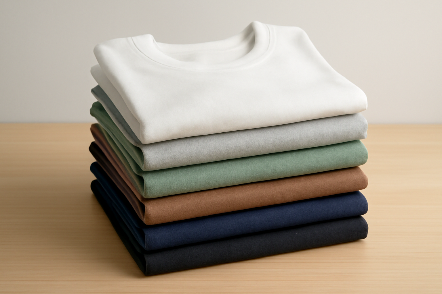 magasindemode-tshirts-resistants-lavages pile de t-shirts pliés propres
