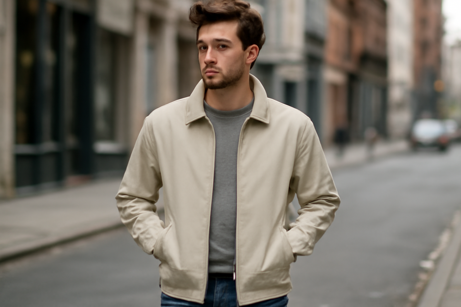 magasindemode-veste-matin-frais-ville personne portant veste légère en rue