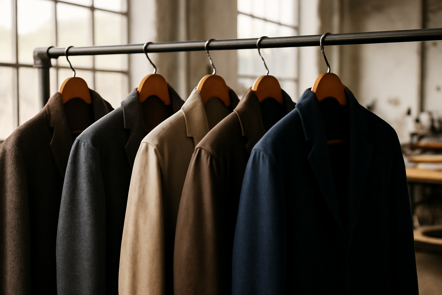vestes pendues dans un atelier lumineux