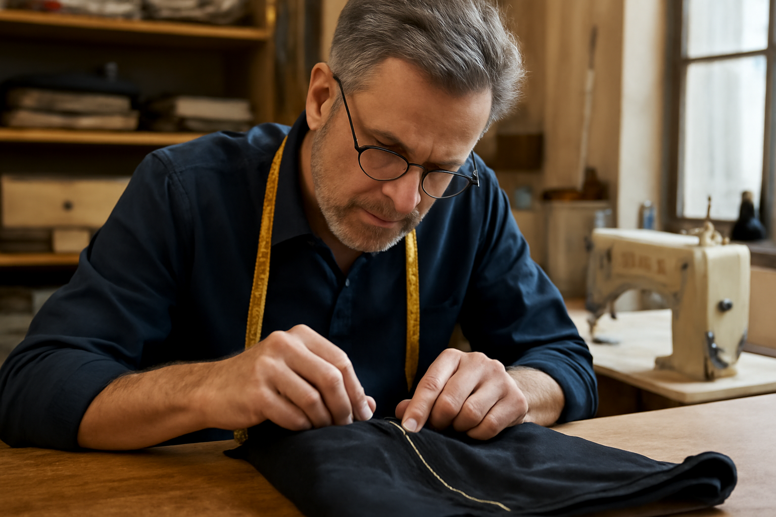 atelier avec couturier réparant une fermeture