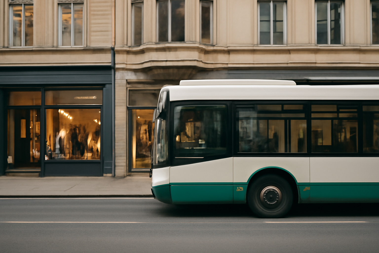 bus passant devant boutiques en ville