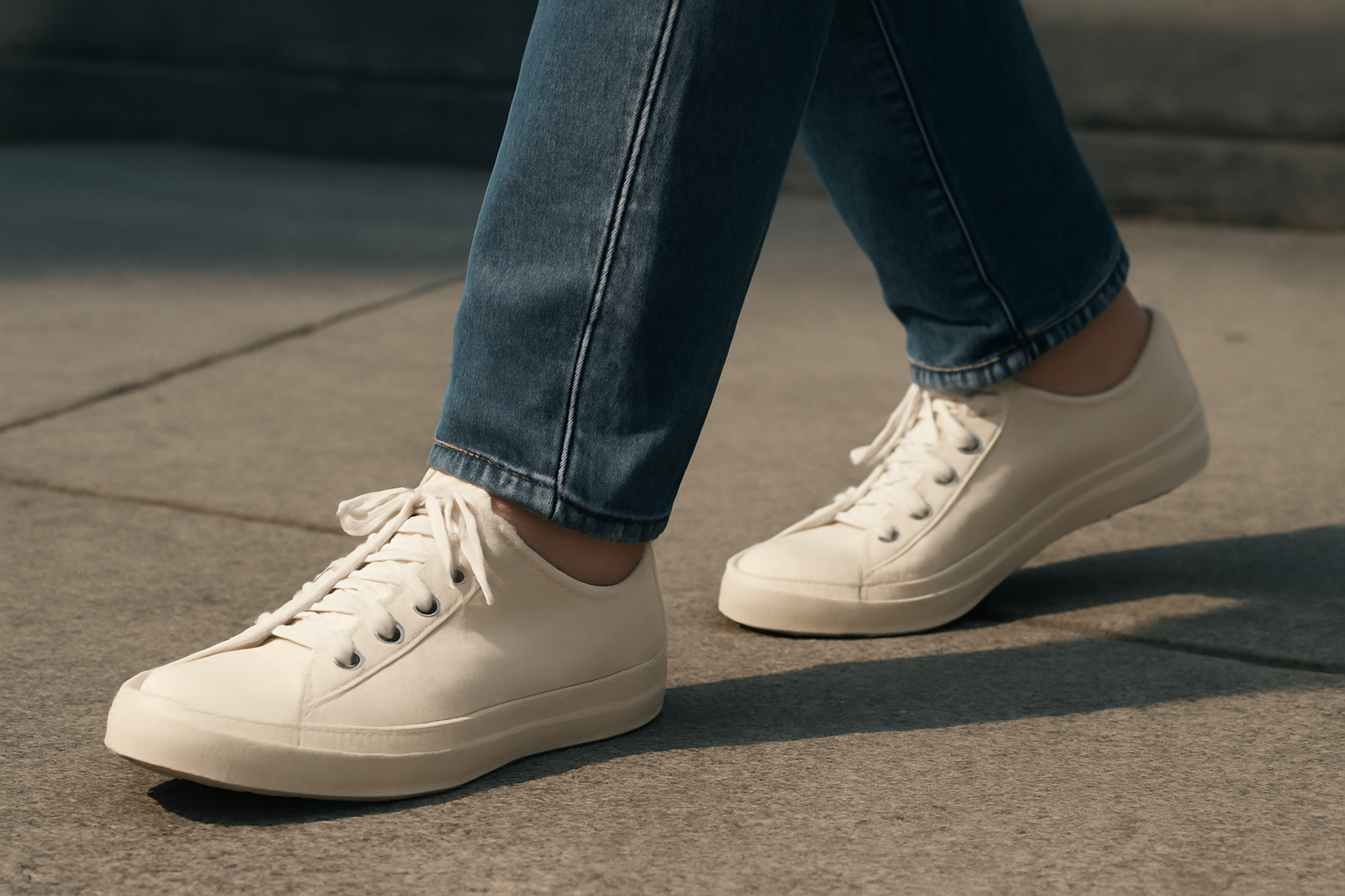 magasindemode-converse-marche-journee personne marchant en baskets basses sur trottoir