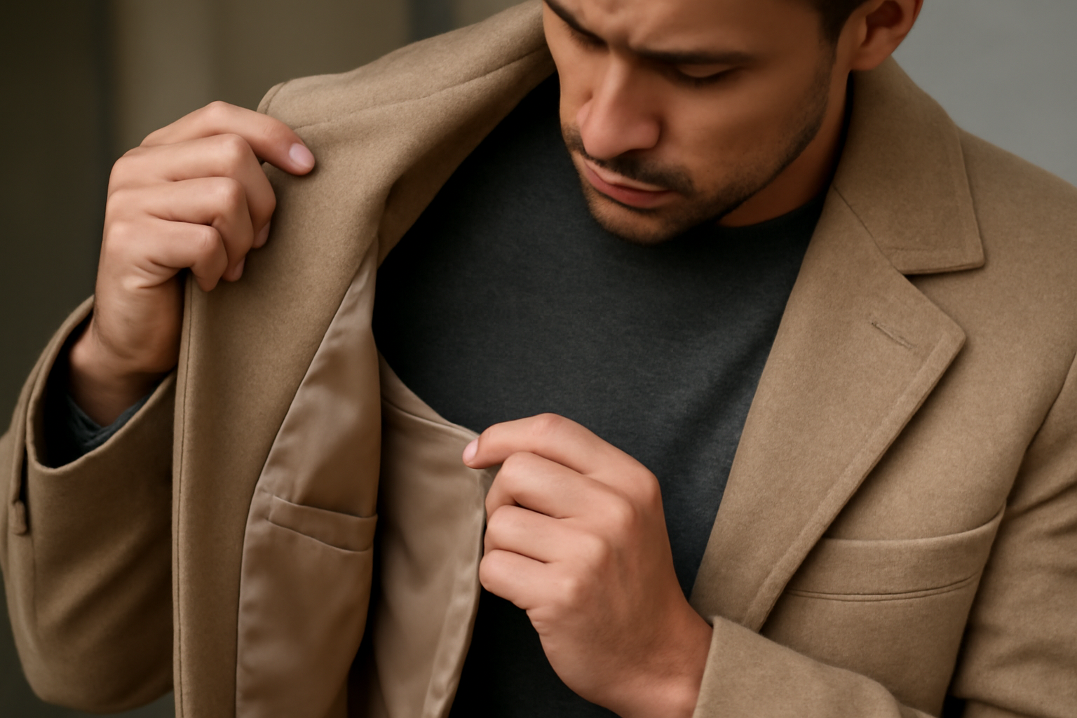 magasindemode-criteres-qualite-manteau client examinant la doublure et les coutures d'un manteau