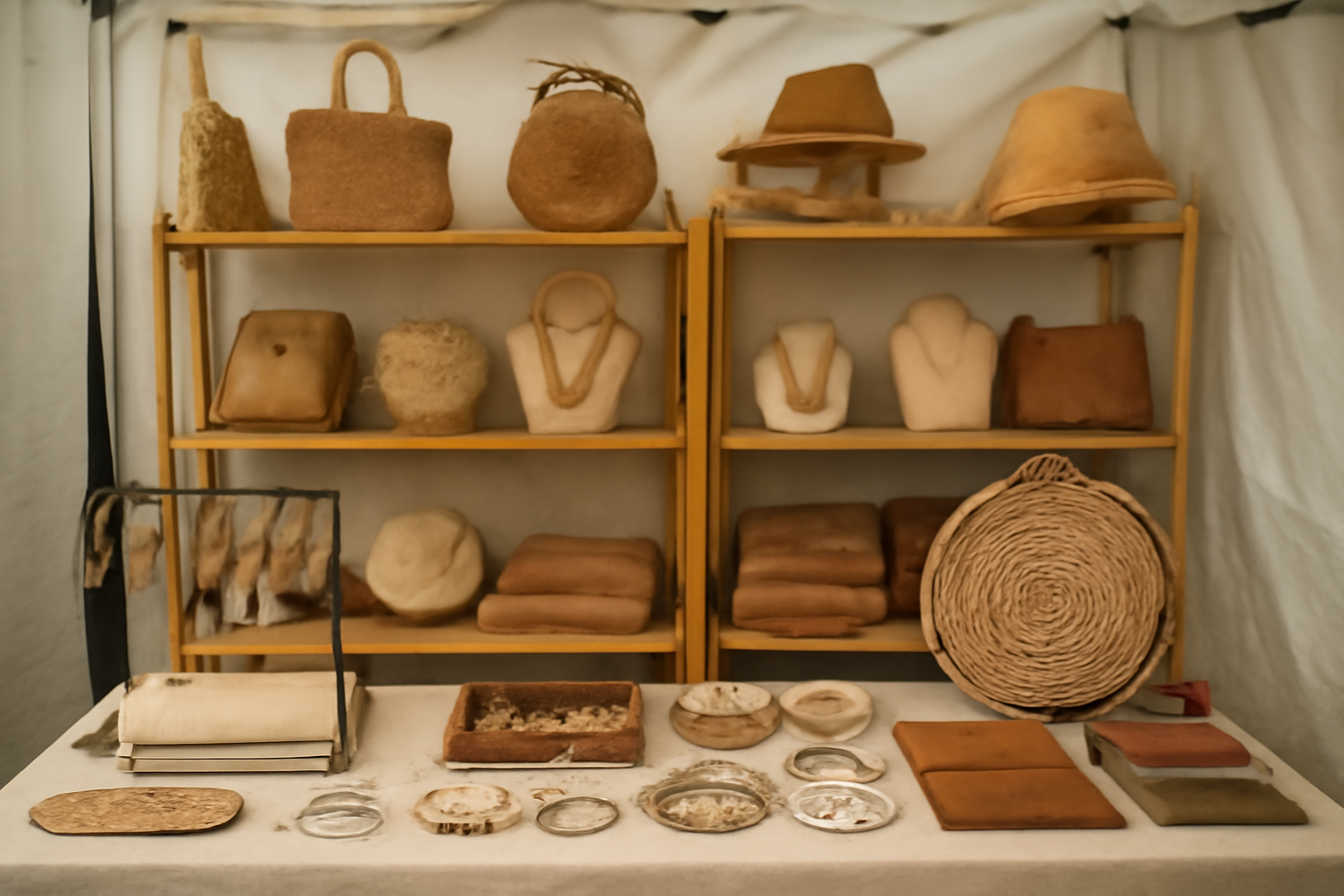 stand de créateurs avec accessoires artisanaux en vitrine