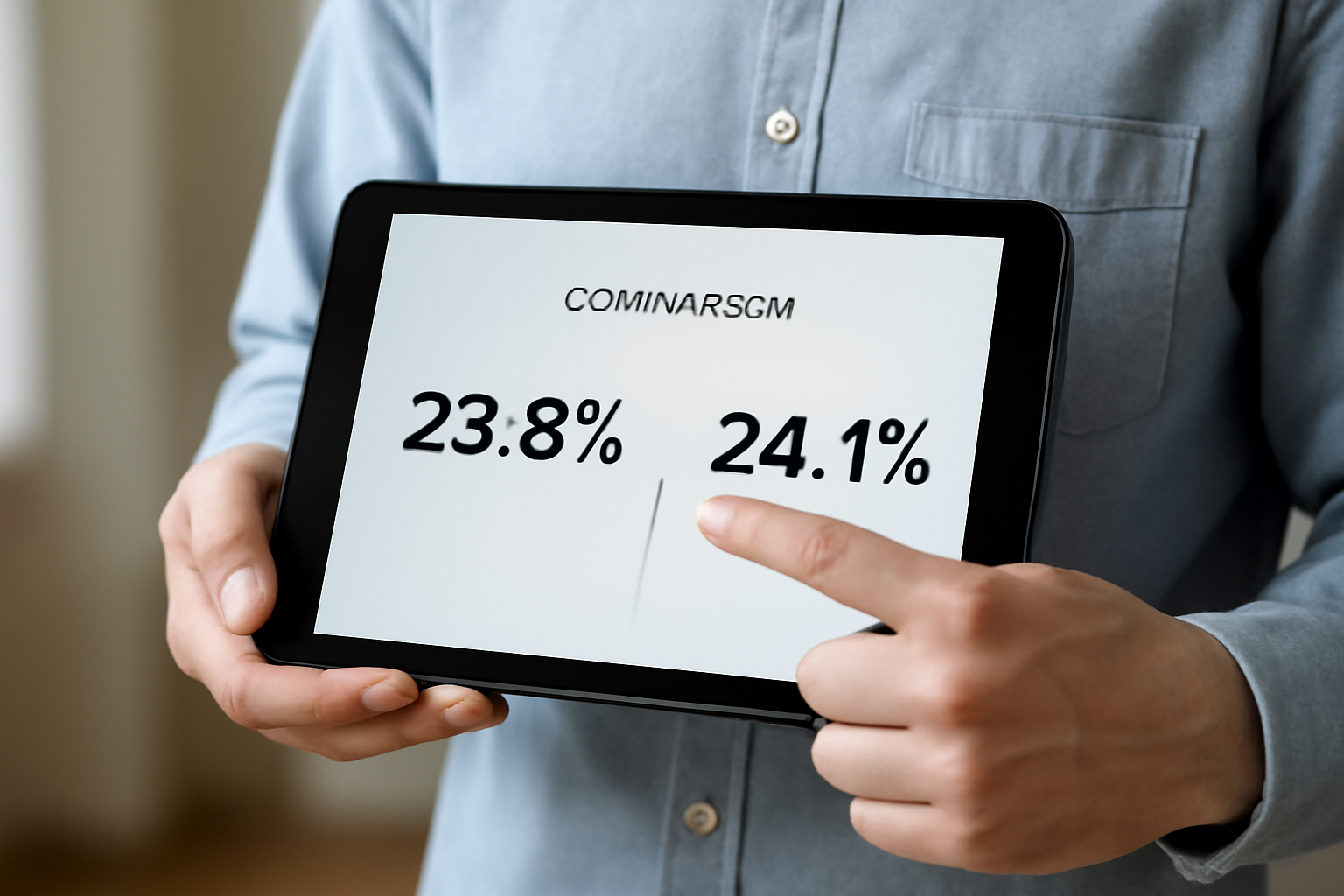 personne comparant mesures sur une tablette