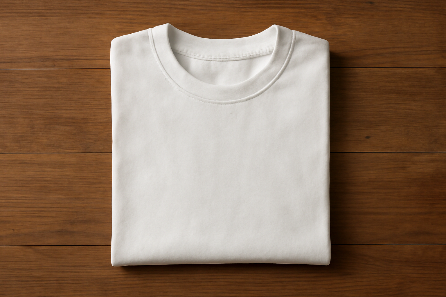 t-shirt blanc plié sur table en bois