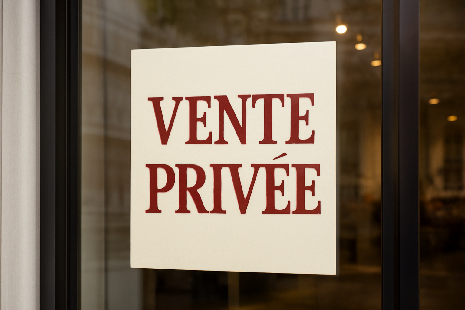 magasindemode-ventes-privees-ateliers-locaux affiche annonçant vente privée dans une vitrine