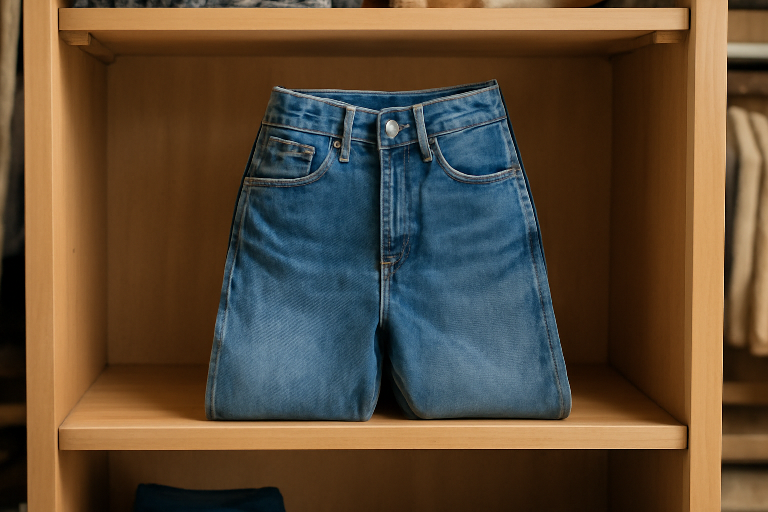 magasindemode-wrangler-jean-durable-quotidien jean exposé sur une étagère en boutique